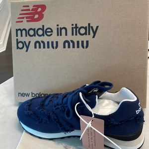 New Balance 574 by miu miu canvas raw edge sneaker